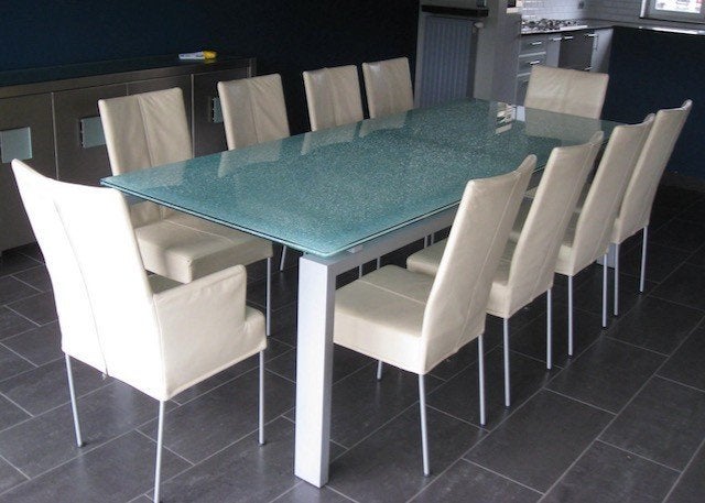 design glazen eettafel , tafel 1,00m breed en 2,5m breed, Ophalen, 200 cm of meer, 50 tot 100 cm, Zo goed als nieuw