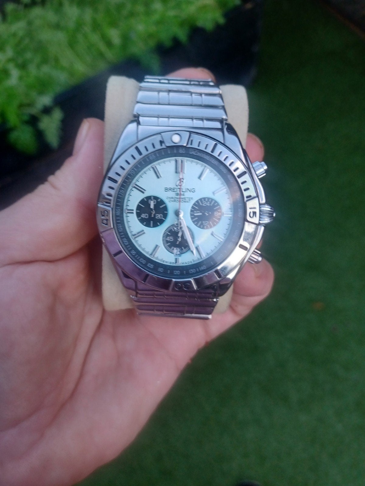 Breitling Chronomat babybleu met panda ogen., Staal, Staal, Breitling, Polshorloge