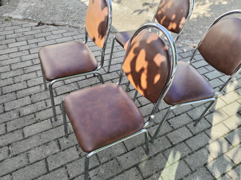 Stoelen 4 stuks goede kwaliteit, Huis en Inrichting, Ophalen, Gebruikt, Bruin, Leer