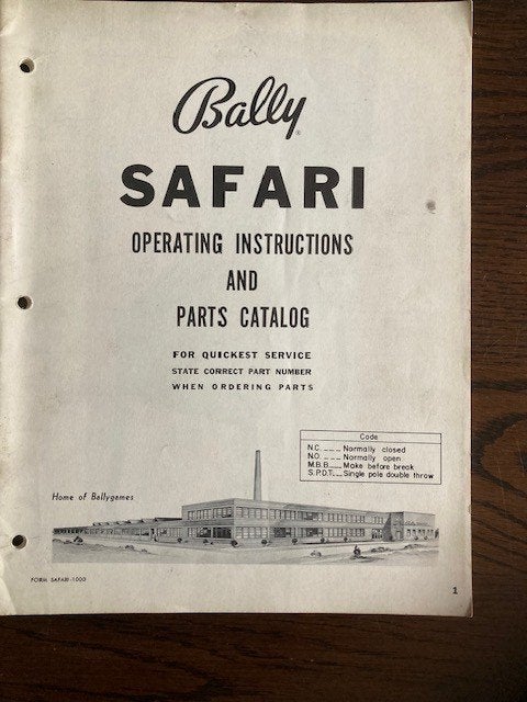 BALLY BINGO SAFARI Operating instructions and parts catalog, Ophalen of Verzenden, Zo goed als nieuw