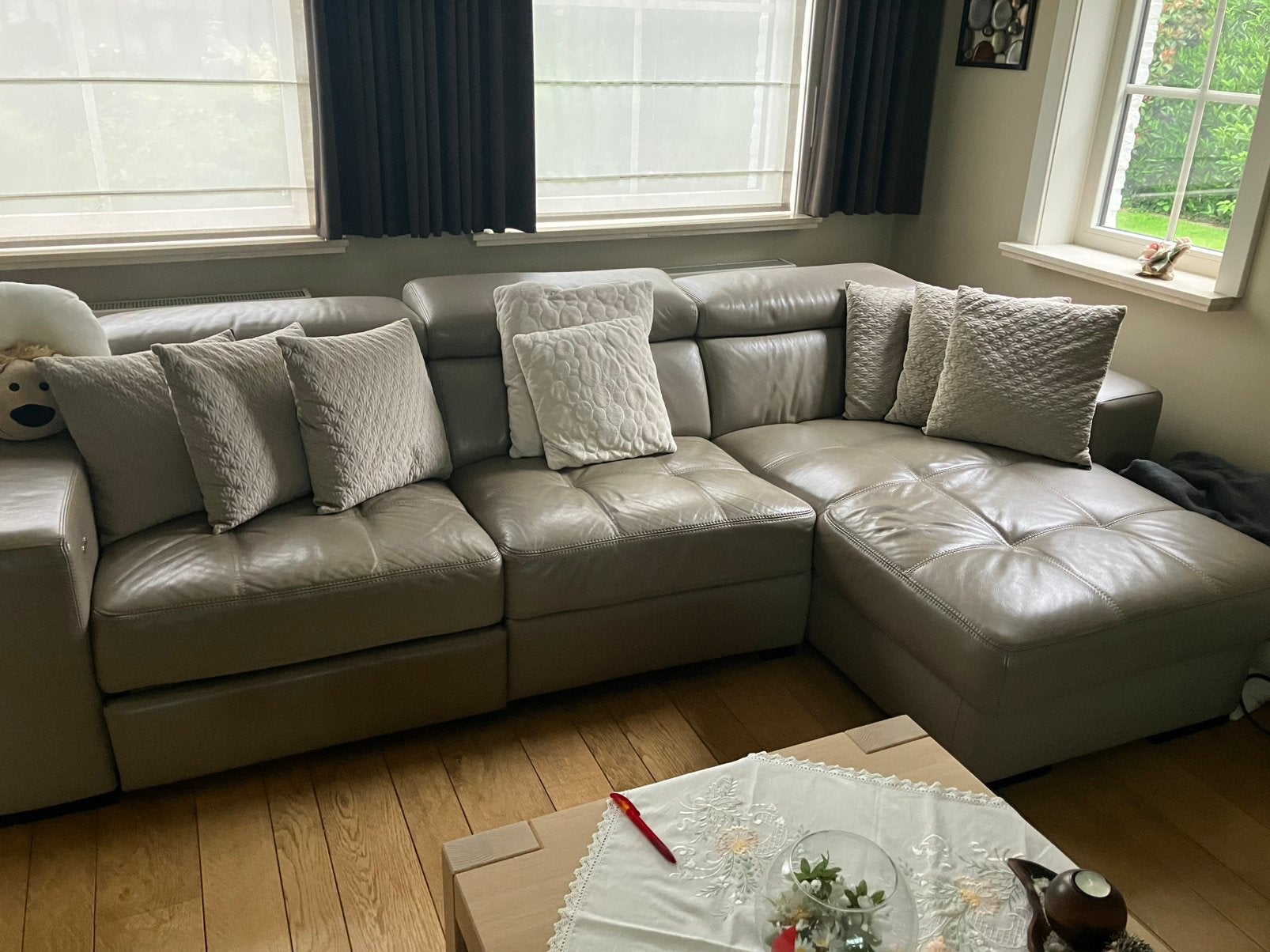 Lederen 3-zit Natuzzi: longchair en relax, Ophalen, Zo goed als nieuw, Leer, Modern