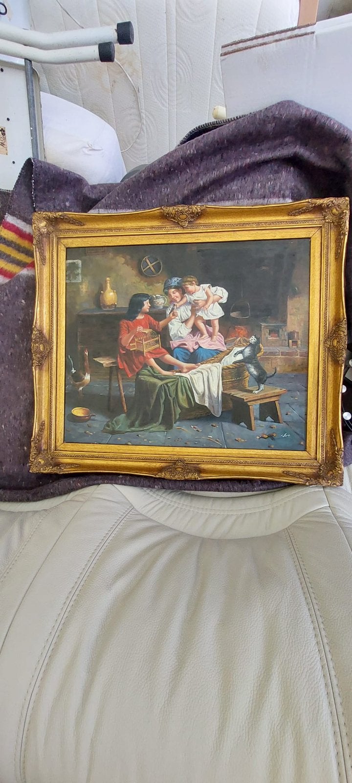 Klassiek schilderij in gouden barok kader - E. Zampighi, Ophalen of Verzenden, Klassiek