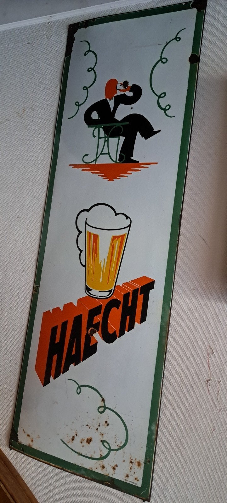 Emaille reclame Haecht ~1948, Ophalen