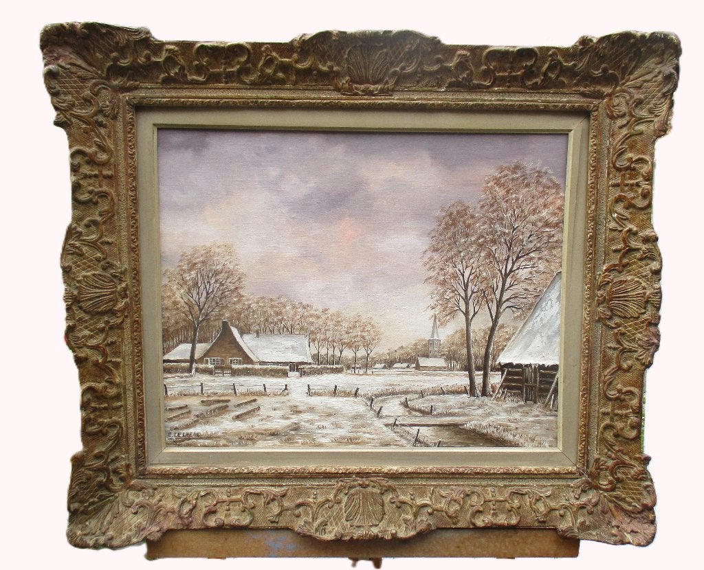 Emile De Leers  1919  2004  Winterlandschap  West Vlaanderen, Doek, Realistisch, Ophalen of Verzenden, Gesigneerd