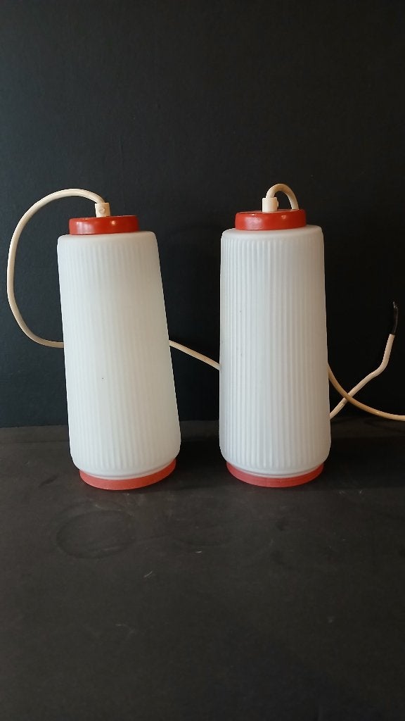 2 x glazen lampen / vintage opaal, Huis en Inrichting, Ophalen, Zo goed als nieuw, Glas, 50's - 60's