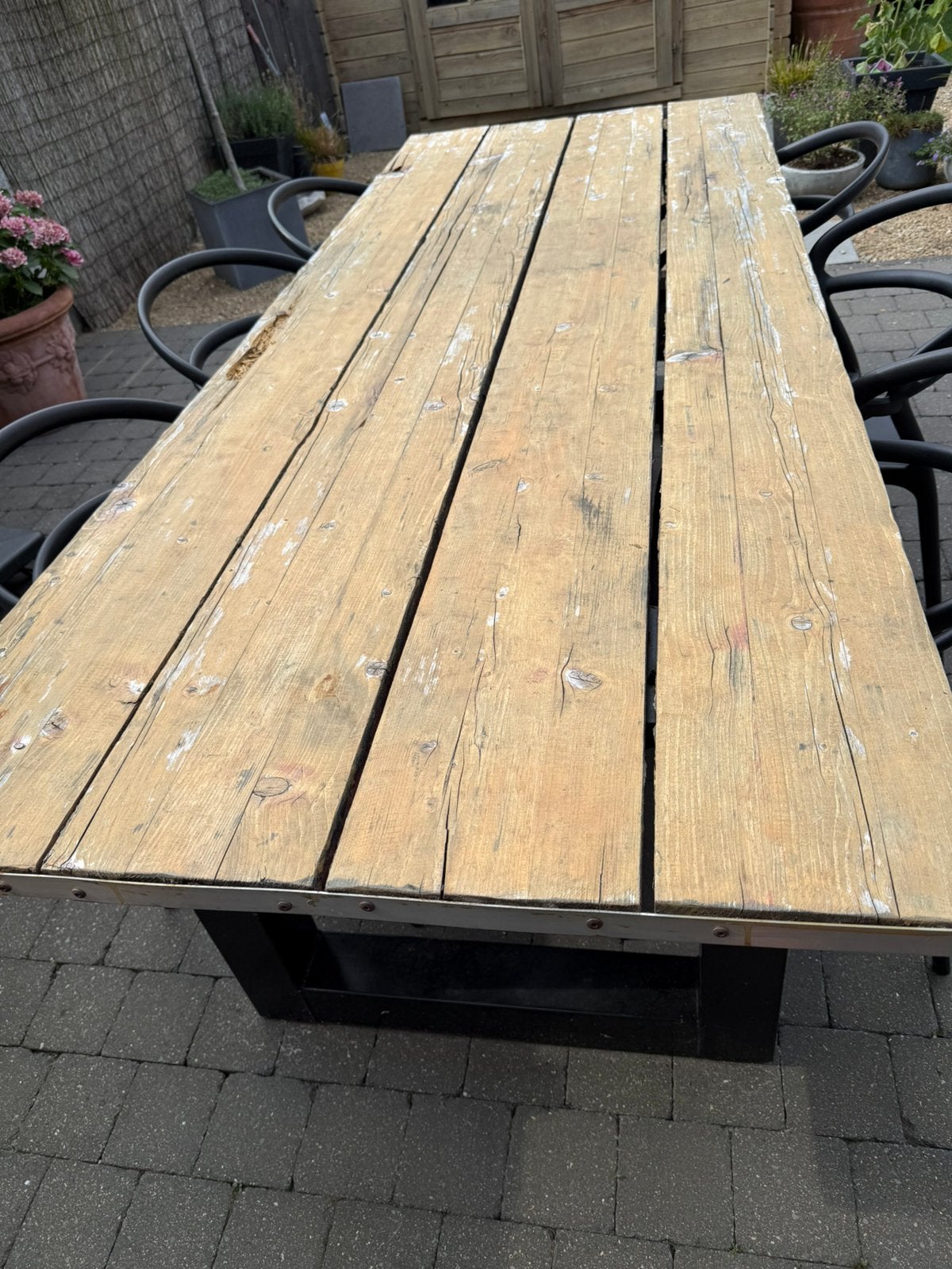 Steigerhouten tafel 250x90, Ophalen, Gebruikt