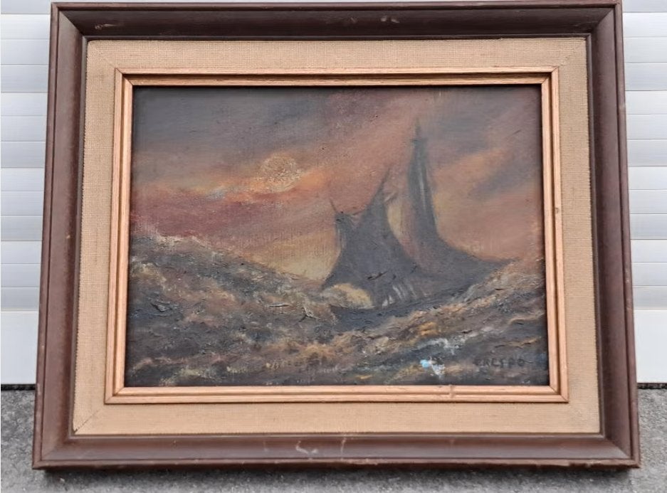 huile sur toile marine signe crespo, Ophalen of Verzenden, Doek