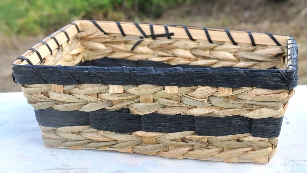 panier corbeille a pain lamelles bois ligné noir, Mand, Ophalen of Verzenden, Zo goed als nieuw, Rechthoekig
