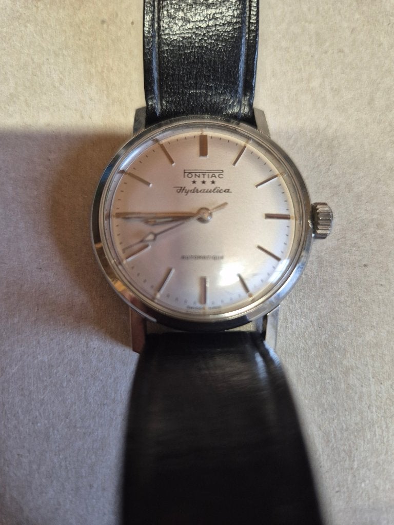 horloge Pontiac Hydraulica automatique, Handtassen en Accessoires, Horloges | Heren, Leer, Staal, Polshorloge, Zo goed als nieuw