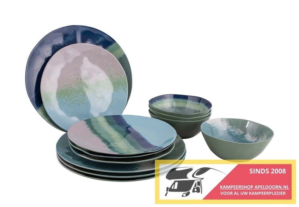Bo-Camp Servies Halo Blauw/groen, Caravans en Kamperen, -, -, Nieuw, Ophalen of Verzenden