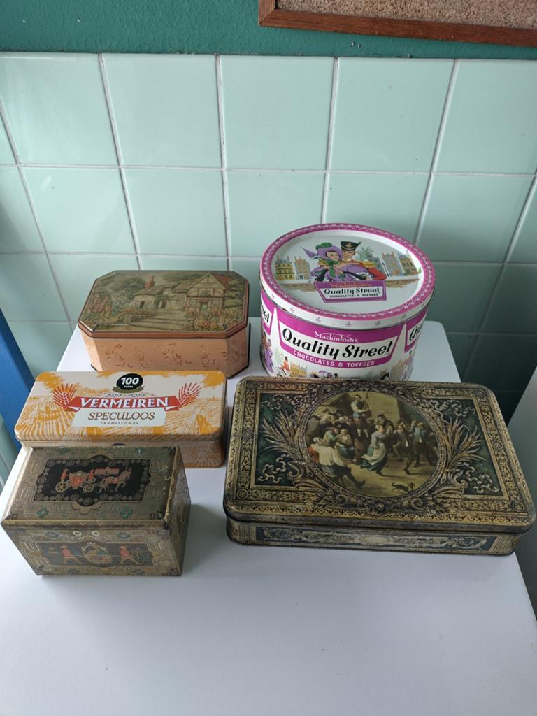 5x Blikken Dozen AFHALING LEES BESCHRIJVING, Verzamelen, Blikken, Ophalen, Gebruikt, Overige, Overige merken