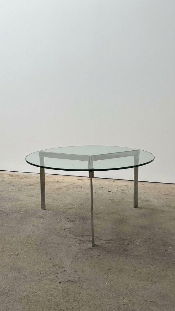 Vintage Glazen Salontafel – Chrome Driepoot (Jaren '70), Huis en Inrichting, Ophalen, Glas