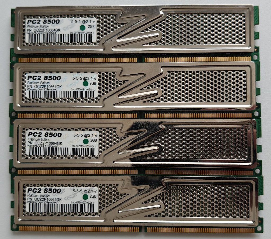 OCZ Platinum Edition DDR2 8GB (4x2GB) PC2-8500, Informatique & Logiciels, 8 GB, Utilisé, Desktop, DDR2