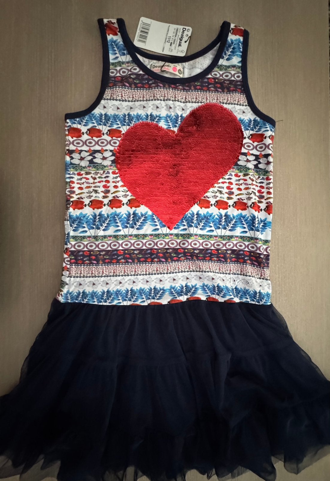 Desigual Bridgerport jurk,pailletten hart maat 146/152 nieuw, Ophalen, Nieuw, Meisje, Jurk of Rok