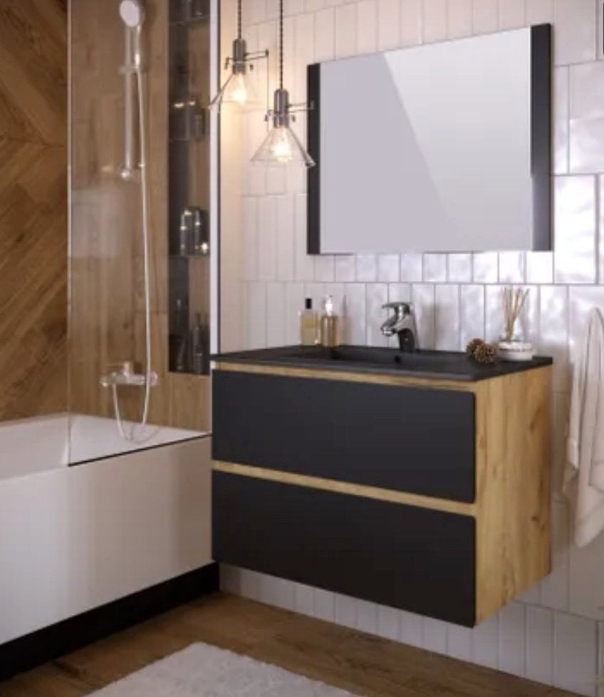 Set de meuble SDB Milénio industriel chêne/noir 80 cm NEUF, Neuf, 25 à 50 cm, Meuble lavabo, 50 à 100 cm