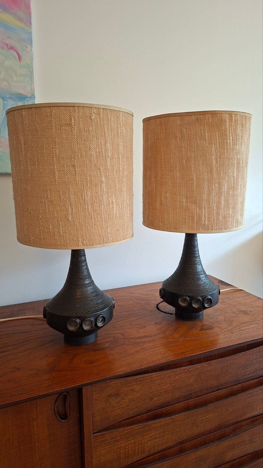 vintage Brutalist tafellampen, Zwart, Ophalen, Keramiek, Design