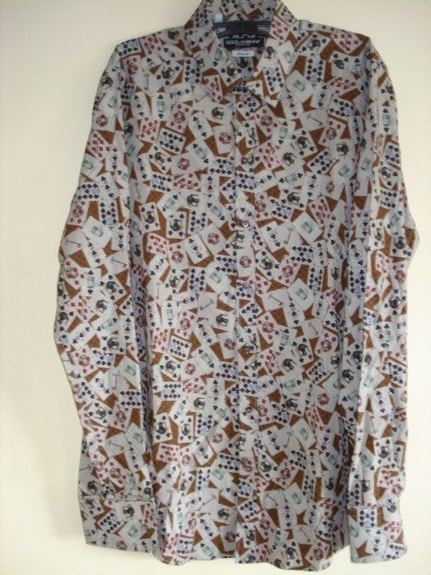 Dolce & Gabbana overhemd lange mouwen 41 Speelkaarten, Kleding | Heren, Verzenden, Beige, Nieuw, Halswijdte 41/42 (L)