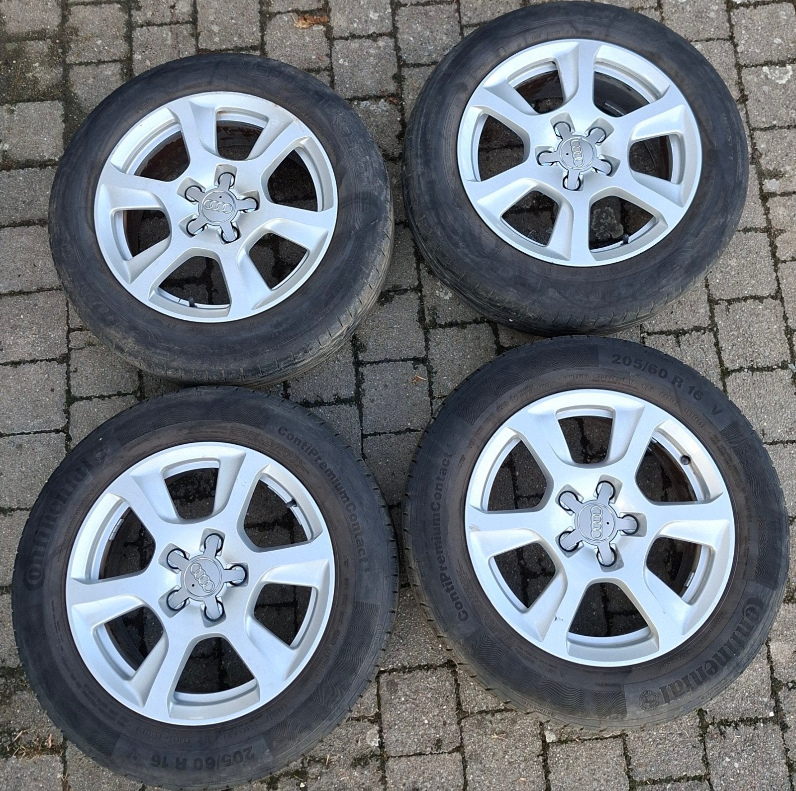 4 originele Audi (A4) velgen 16 inch, incl zomerbanden, Ophalen, Gebruikt, 16 inch, Banden en Velgen