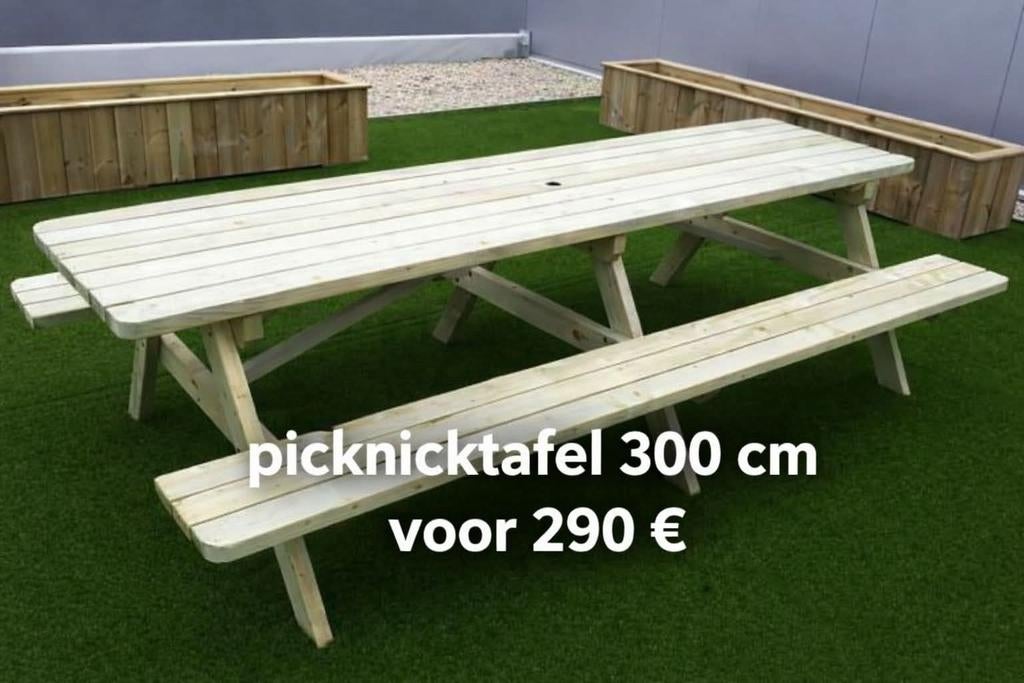 Nieuwe Picknicktafel 300 cm, Tuin en Terras, Picknicktafels, Ophalen, Hout