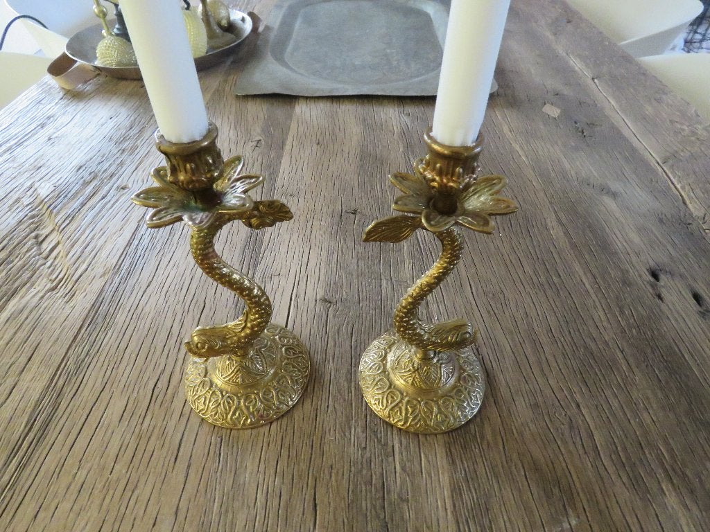Deux chandeliers vintage en forme de carpe koï et de dauphin, Enlèvement ou Envoi