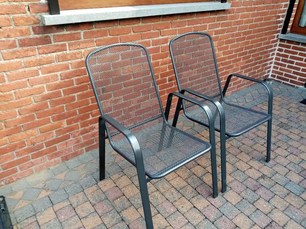 tuinstoelen  ijzer grijs., Tuin en Terras, Tuinstoelen, Ophalen, Gebruikt, Metaal, Stapelbaar