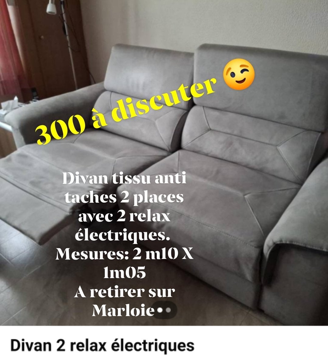 Divan tissu 2 relax électriques, Maison & Meubles, Enlèvement