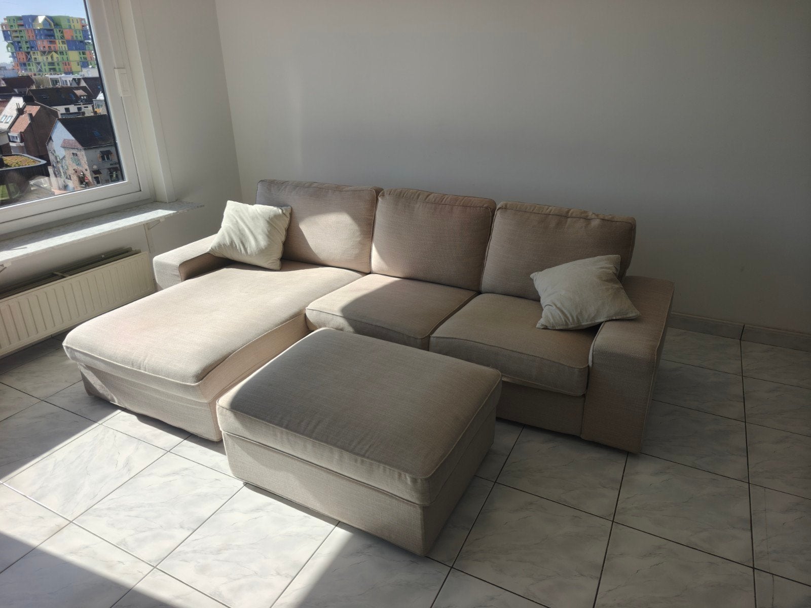 IKEA KIVIK sofa in beige/ecru, including chaise longue + mat, Enlèvement, Comme neuf, Tissus