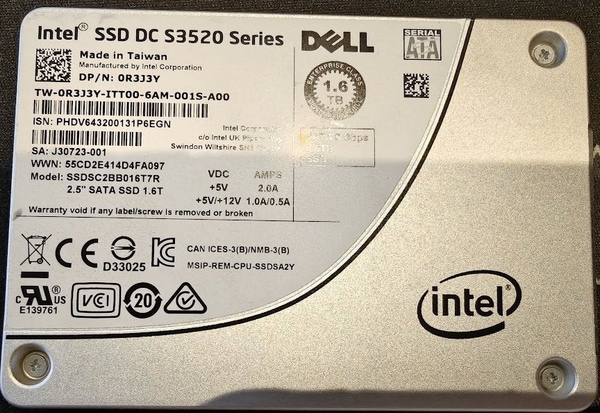 SSD Dell Intel DC S3520 Enterprise 1,6 To — Datacenter SSD, Informatique & Logiciels, Disques durs, Reconditionné, Serveur, Interne