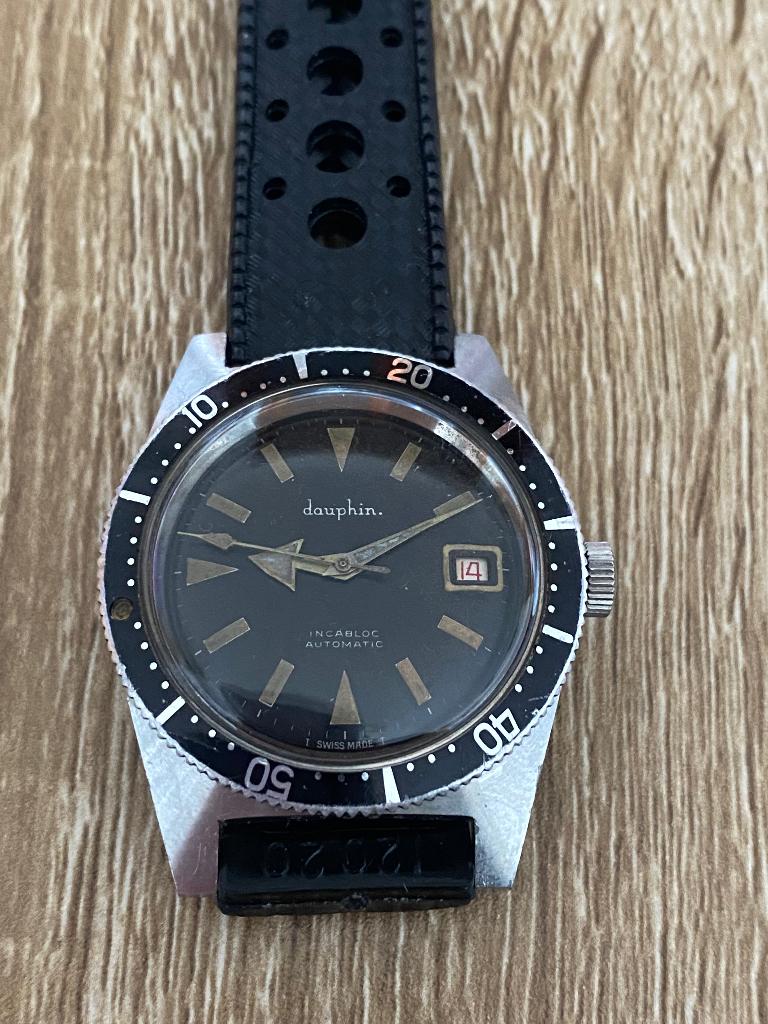Montre de plongée Dauphin Incabloc Automatic, Bijoux, Sacs & Beauté, Montre-bracelet, Enlèvement ou Envoi, Acier, Utilisé