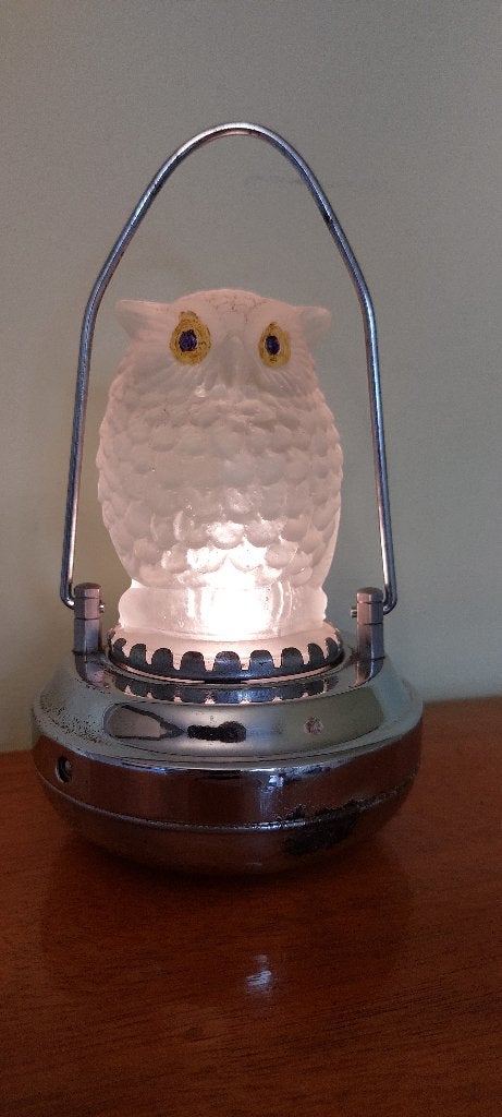 Zeldzaam antiek PIFCO uil lampje glas en verchroomd metaal, Ophalen of Verzenden
