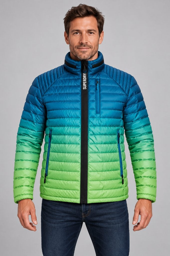Superdry gewatteerde jas blauw-groen 2XL, Ophalen of Verzenden, Gedragen, Overige maten, Blauw