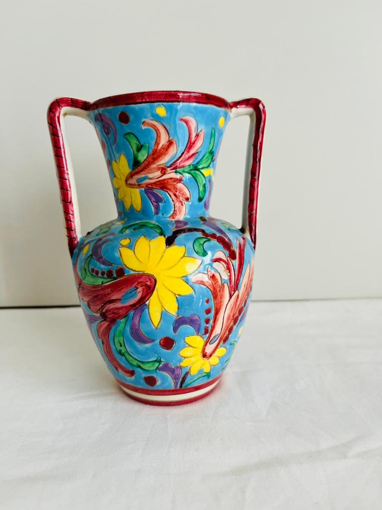Vintage handgeschilderde keramieken vaas uit Deruta, Italië., Ophalen