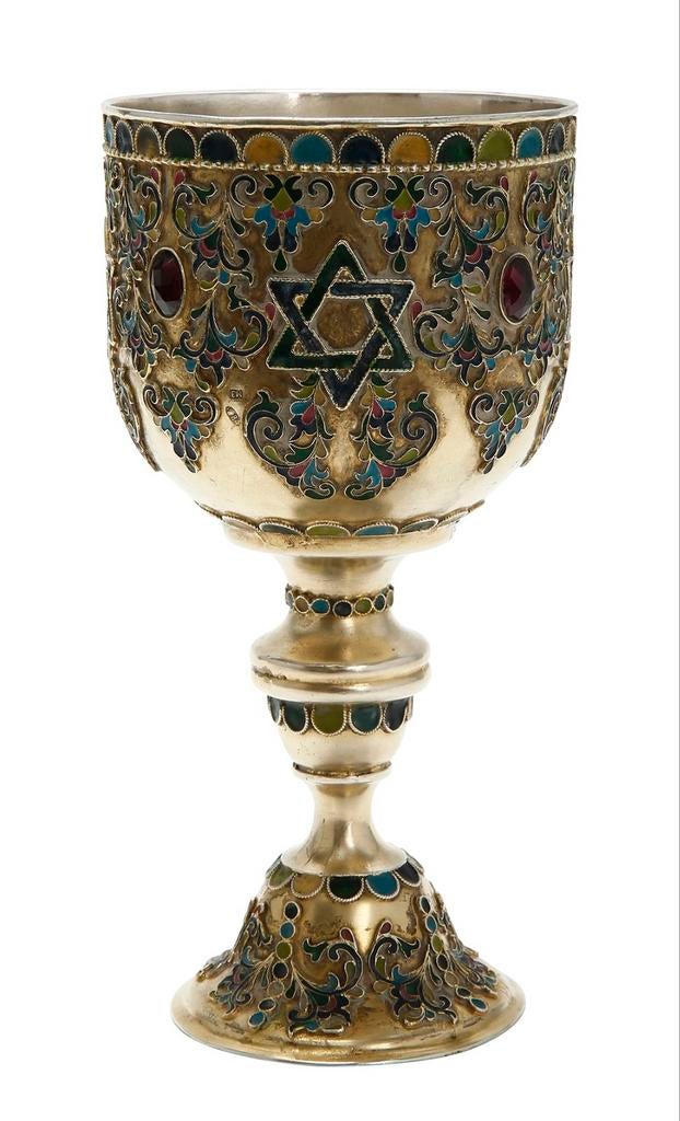 RUSSISCHE ZILVEREN KIDDUSH BEKER MET EMAILLE, Antiek en Kunst, Verzenden