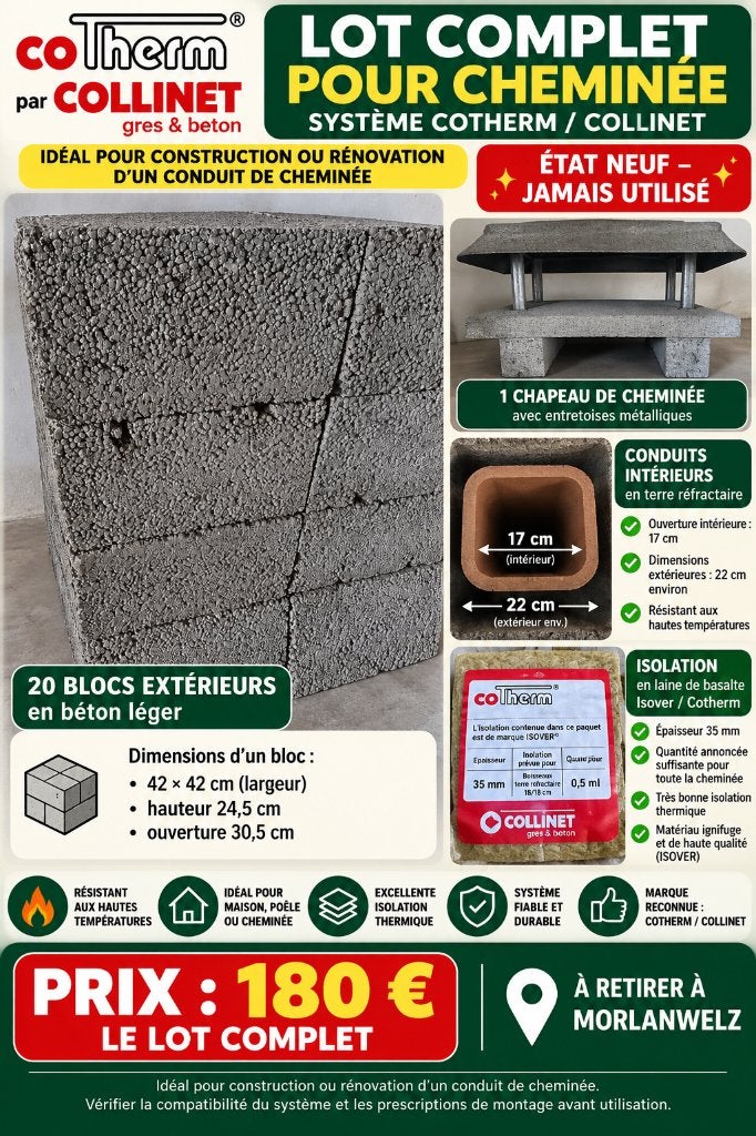 Lot complet cheminée COTHERM– Neuf, jamais utilisé, Enlèvement, Neuf, Cheminée sur pied, Cheminée au bois