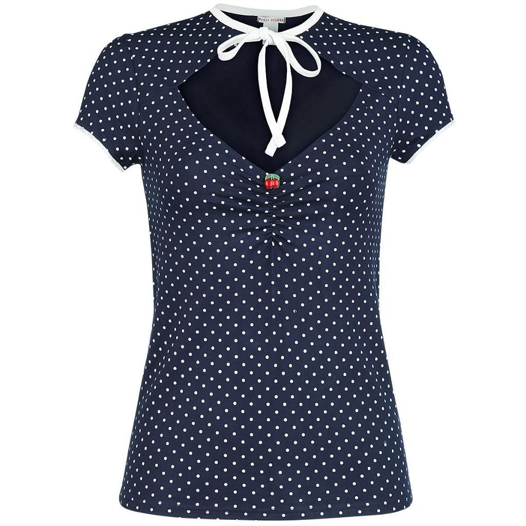 PUSSY DELUXE marineblauw overhemd met stippen - M - nieuw., Maat 38/40 (M), Blauw, Nieuw, Korte mouw