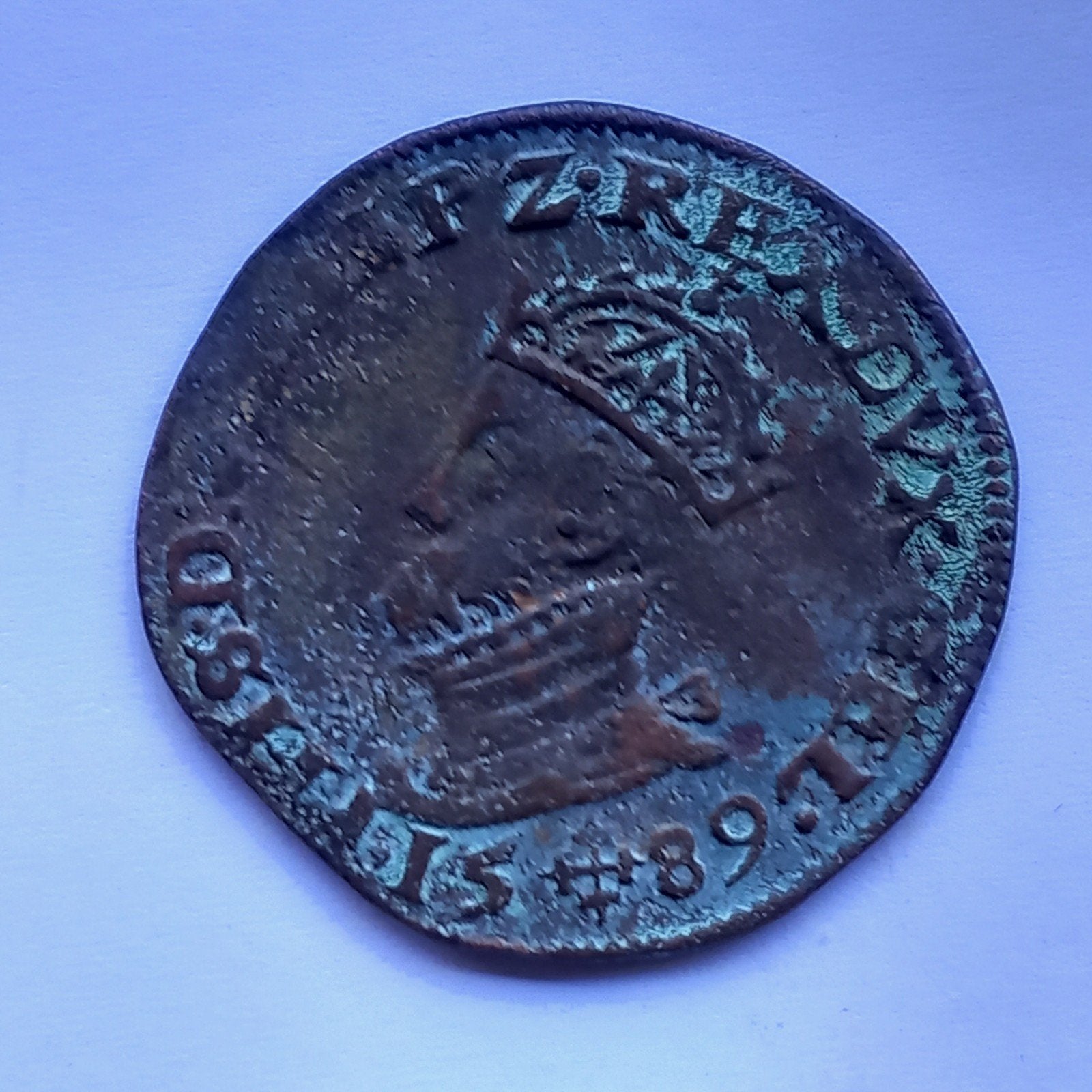 1 Liard - Philip 2 1589 Spaanse Nederlandse, Ophalen of Verzenden
