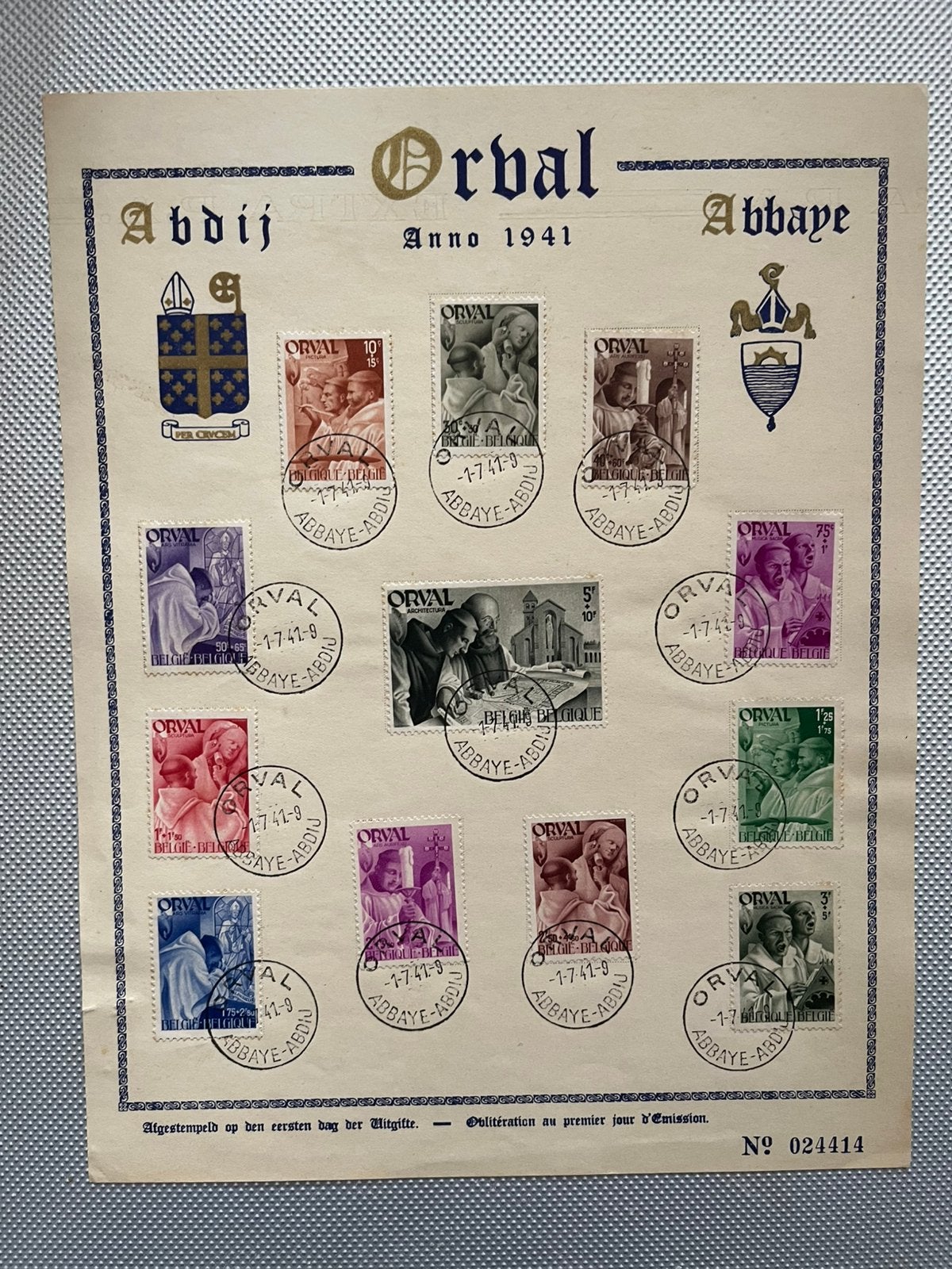 Setje van 7 herdenkingsblaadjes belgie / orval, Enlèvement ou Envoi, Autre, Affranchi, Avec timbre