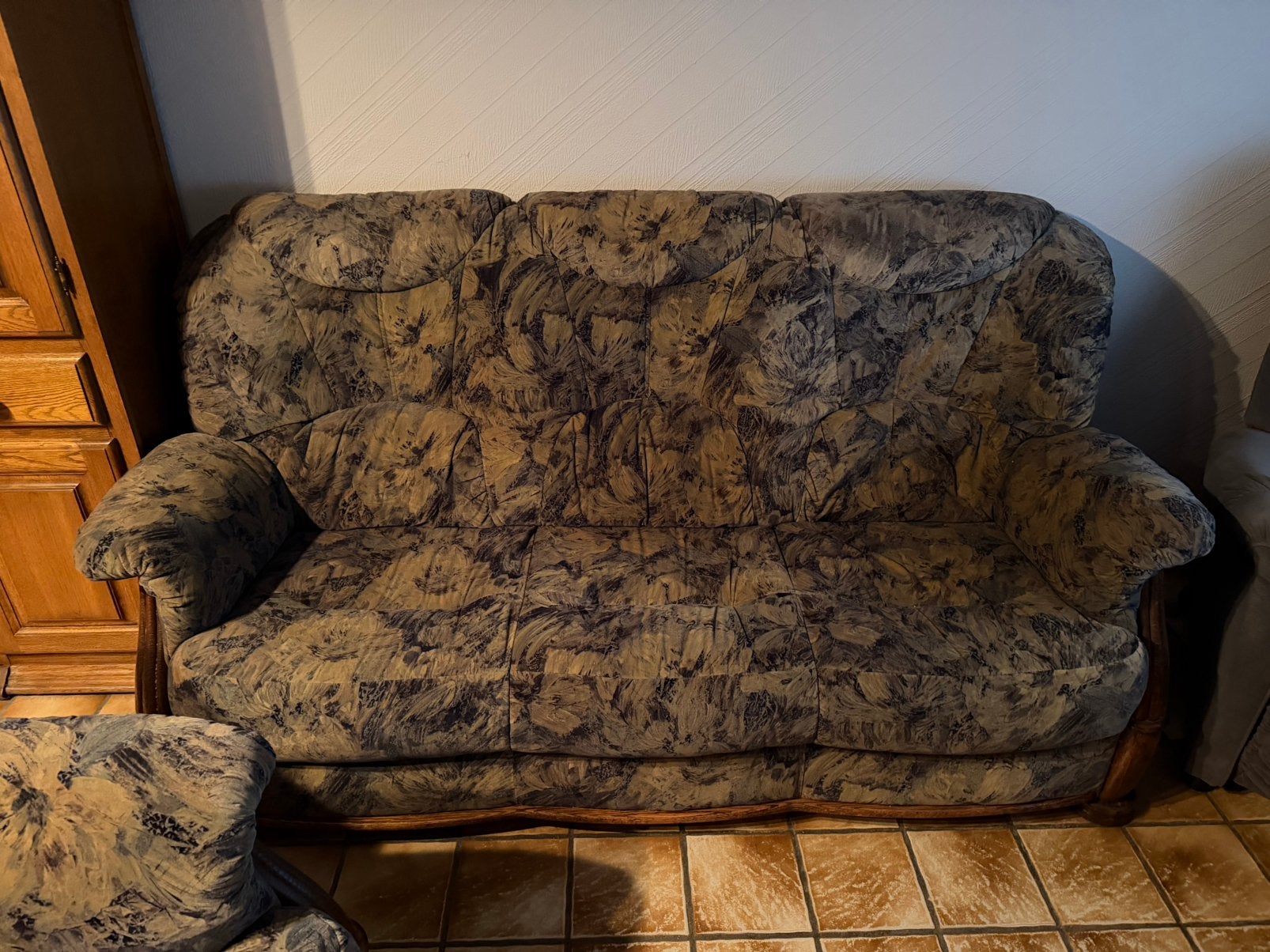 Set zitbank en fauteuil, Ophalen, Zo goed als nieuw, Stof