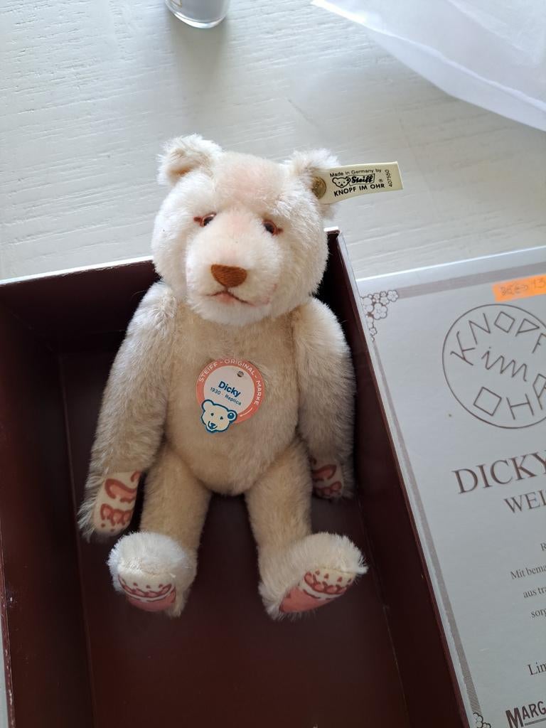 Steiff Dicky bear replica met doos en certificaat, Collections, Ours & Peluches, Enlèvement ou Envoi, Steiff
