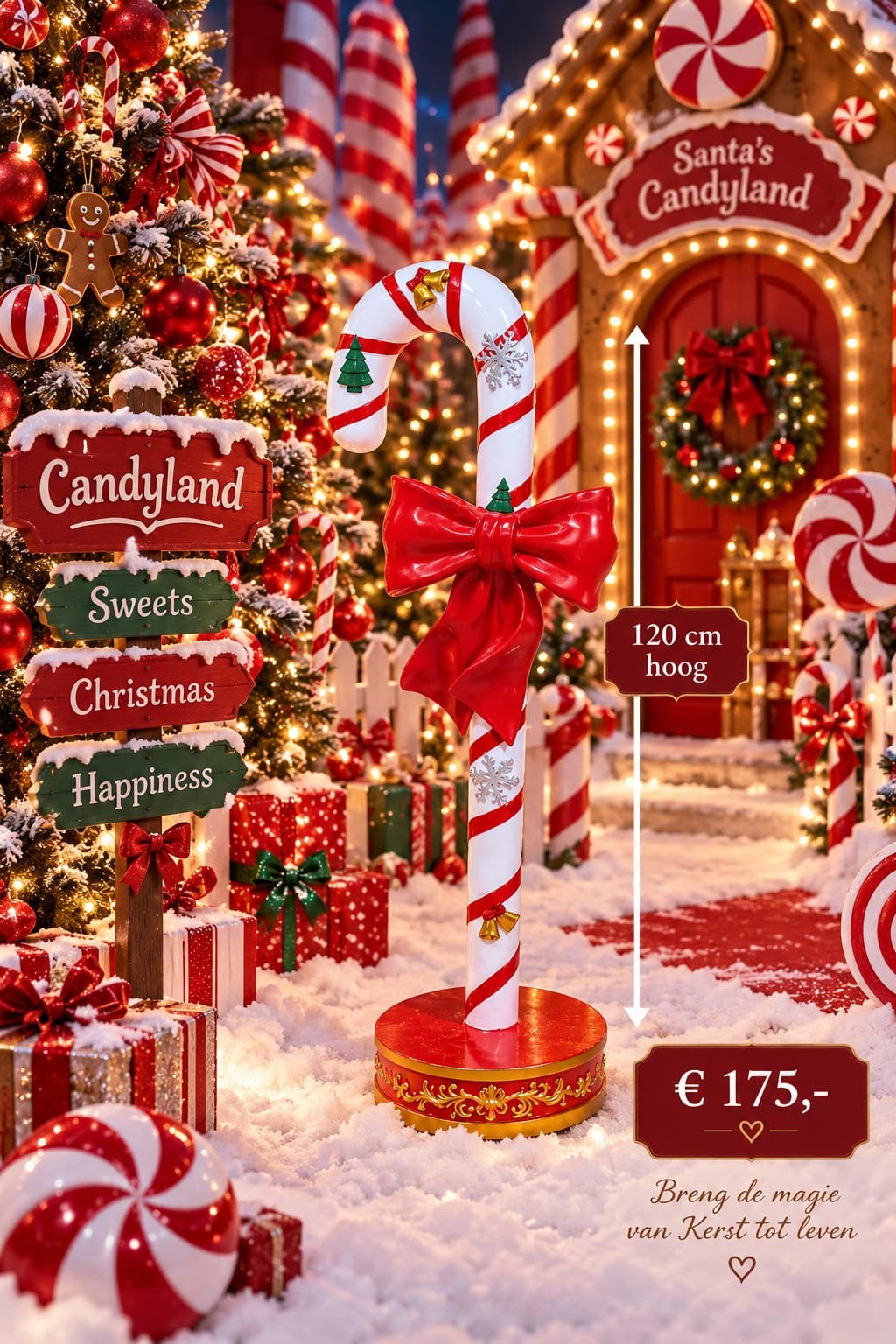 GROTE CANDY CANE KERSTDECORATIE – 120 CM, Diversen, Kerst, Ophalen of Verzenden, Nieuw