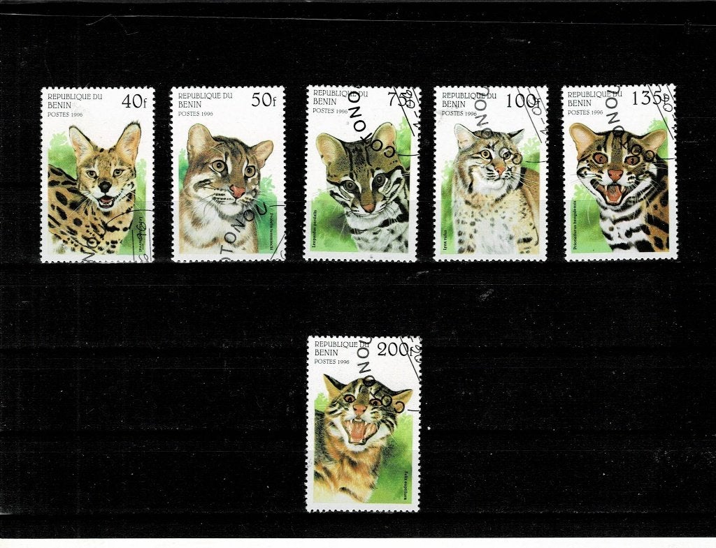 AFRIQUE BÉNIN CHATS SAUVAGES 6 TIMBRES OBLITERES - VOIR SCAN, Enlèvement, Autres pays, Affranchi