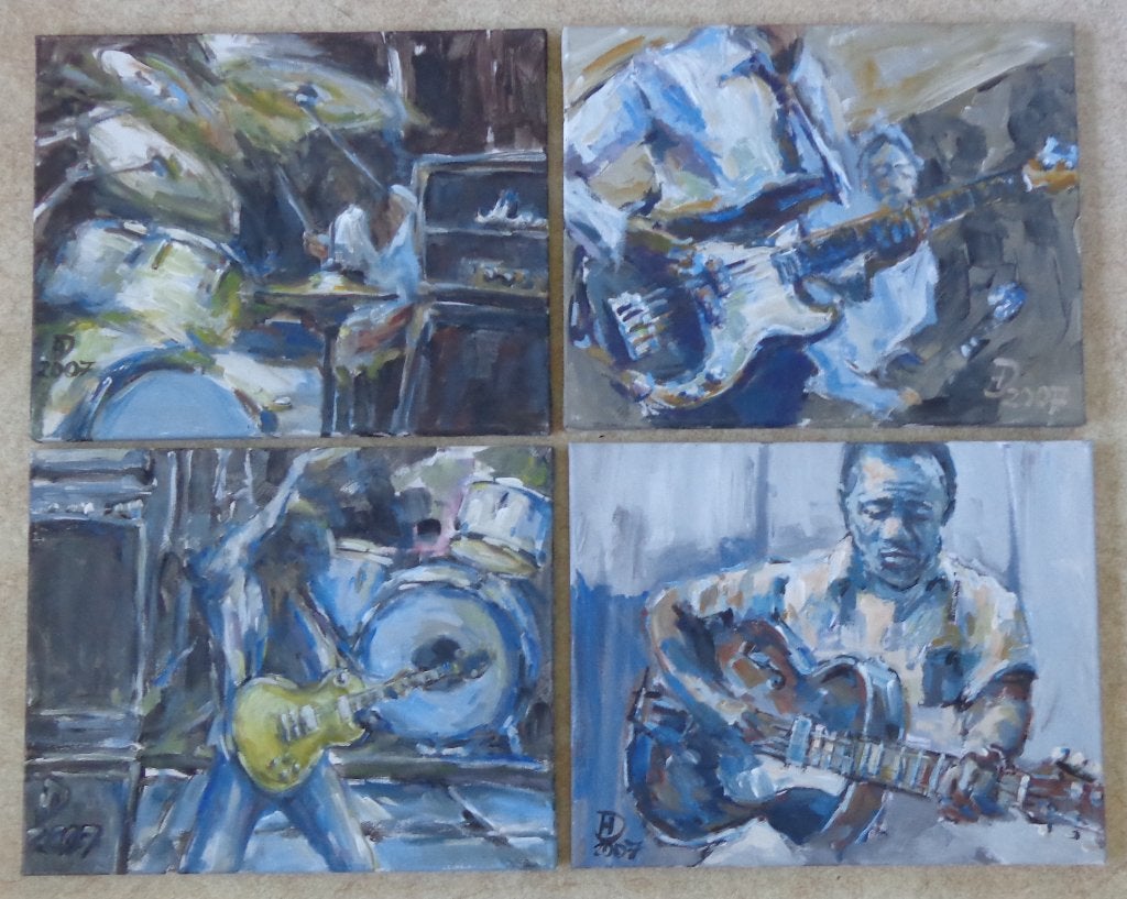 HORST DENZINGER / 4 STUKS / MUZIEK OLIEVERF 40x50cm CHASSIS, Ophalen of Verzenden, Gesigneerd, Olieverf, Muziek