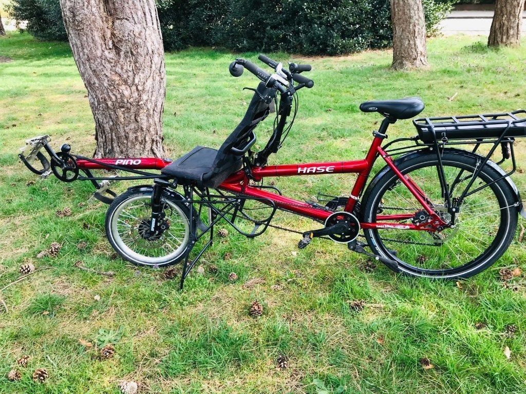 E-Hase Pino tandem met deelbare frame te koop, Fietsen en Brommers, Fietsen | Tandems, Ophalen of Verzenden, Gebruikt, Opvouwbaar
