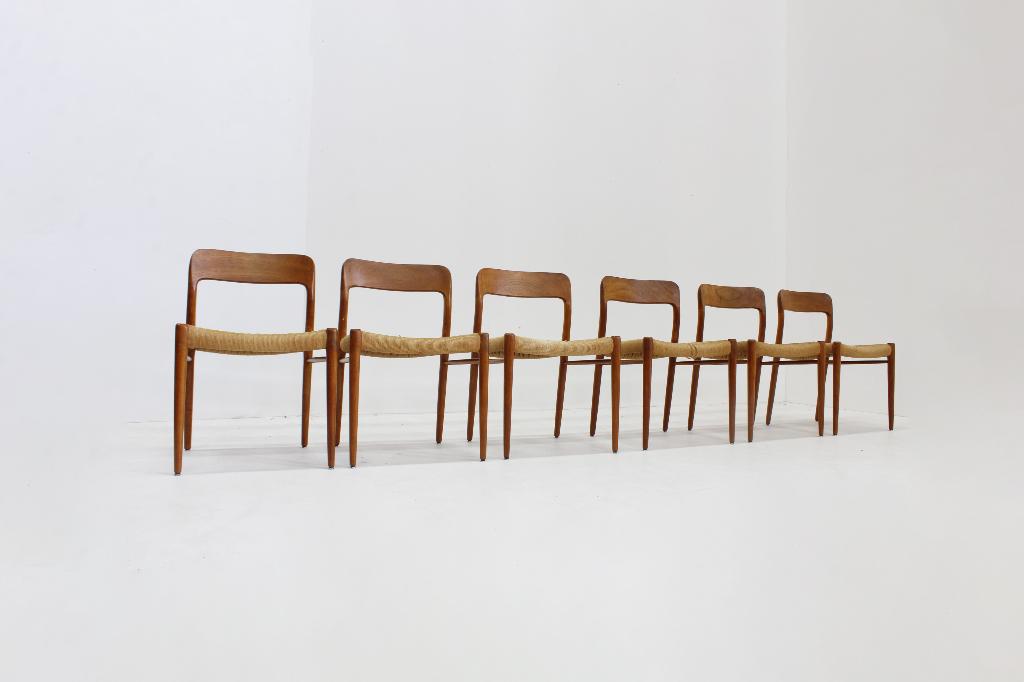Vintage eetkamerstoelen Model 75 van Niels Otto Møller, Enlèvement ou Envoi