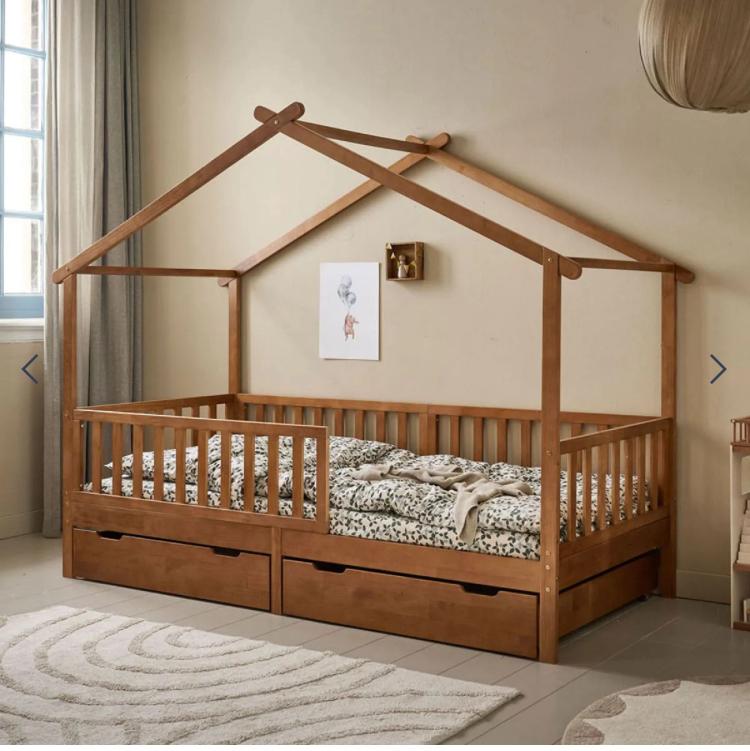 Bedhuisje Maison 200x90 walnoot, Sommier à lattes, Enlèvement, 180 cm ou plus, 85 à 100 cm