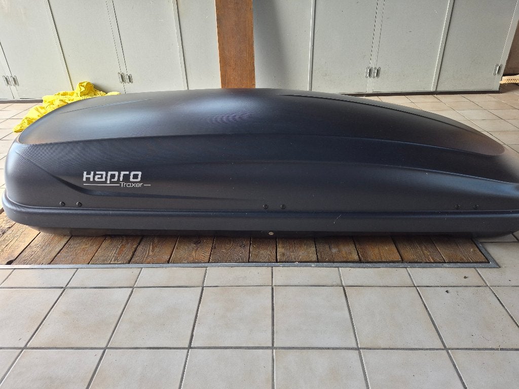 Dakkoffer Hapro Traxer 6.6 + Hapro Aero 1 Alu Dakdragers, Ophalen, Gebruikt