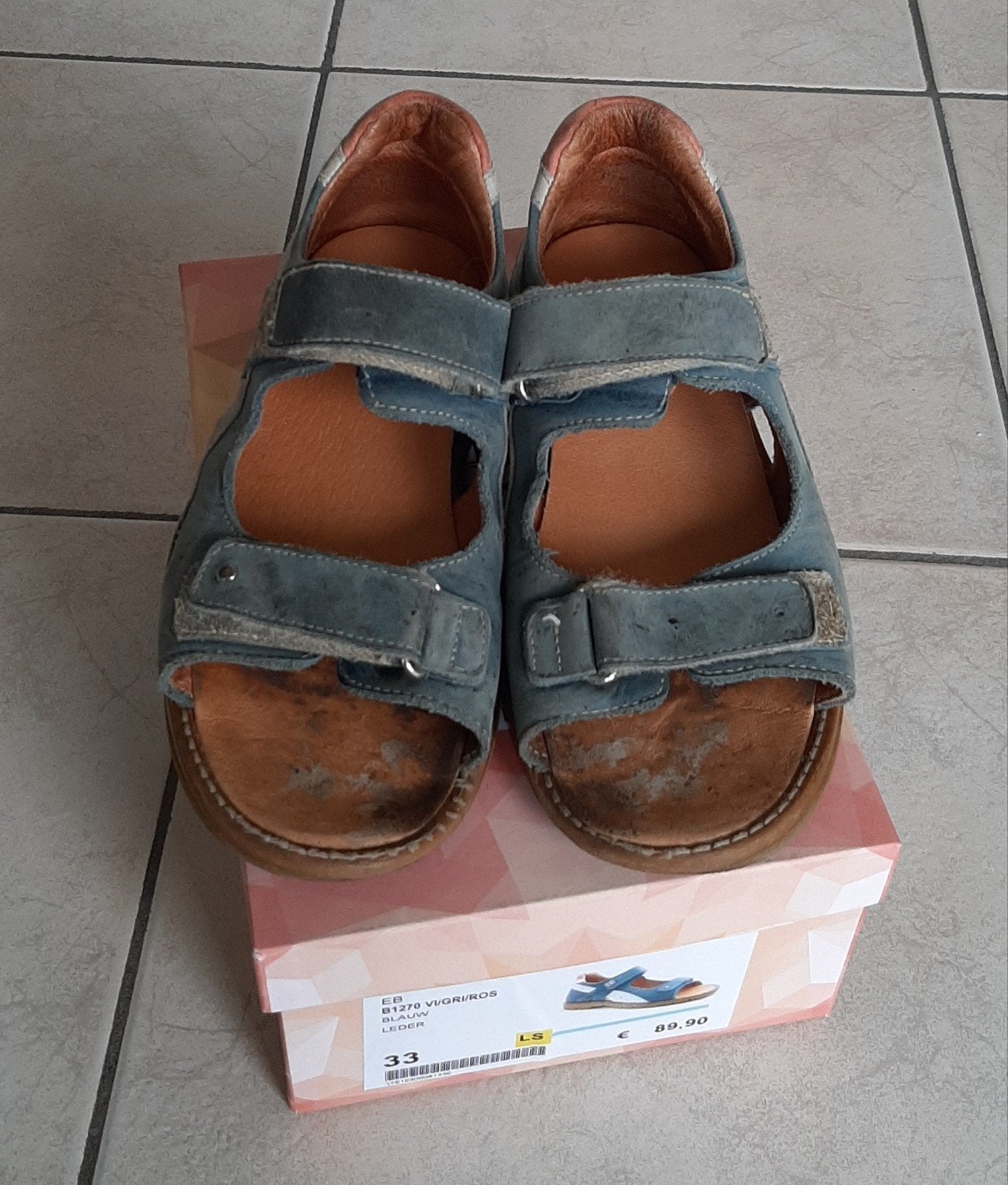 Blauwe lederen sandalen EB maat 33, Gebruikt, Schoenen, Ophalen of Verzenden, Jongen