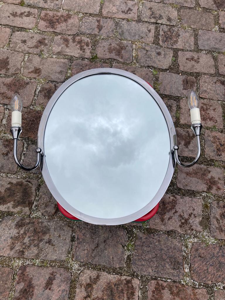 Vintage ovale chroom spiegel met 2 sfeervolle lamparmen, Ophalen