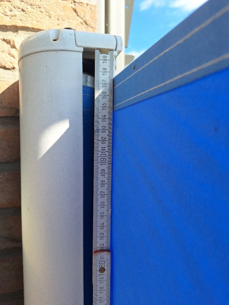 Tuinscherm h 200 x 300 blauw uitrolbaar, Tuin en Terras, Tuinschermen, Ophalen, Overige materialen, Gebruikt, 200 cm of meer
