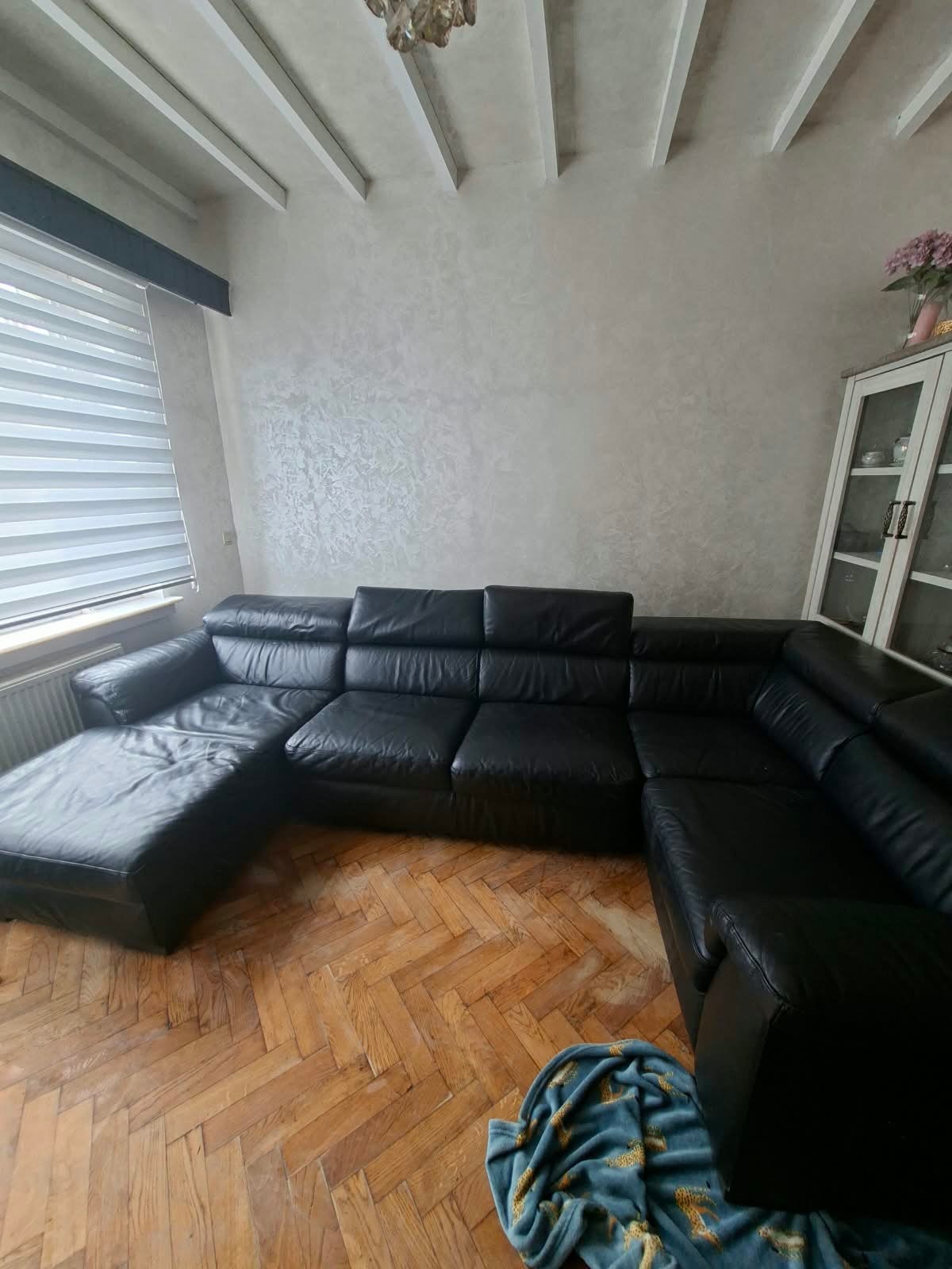 Zwarte leren zetel, Huis en Inrichting, Zetels | Complete zithoeken, Ophalen, Zo goed als nieuw, Leer